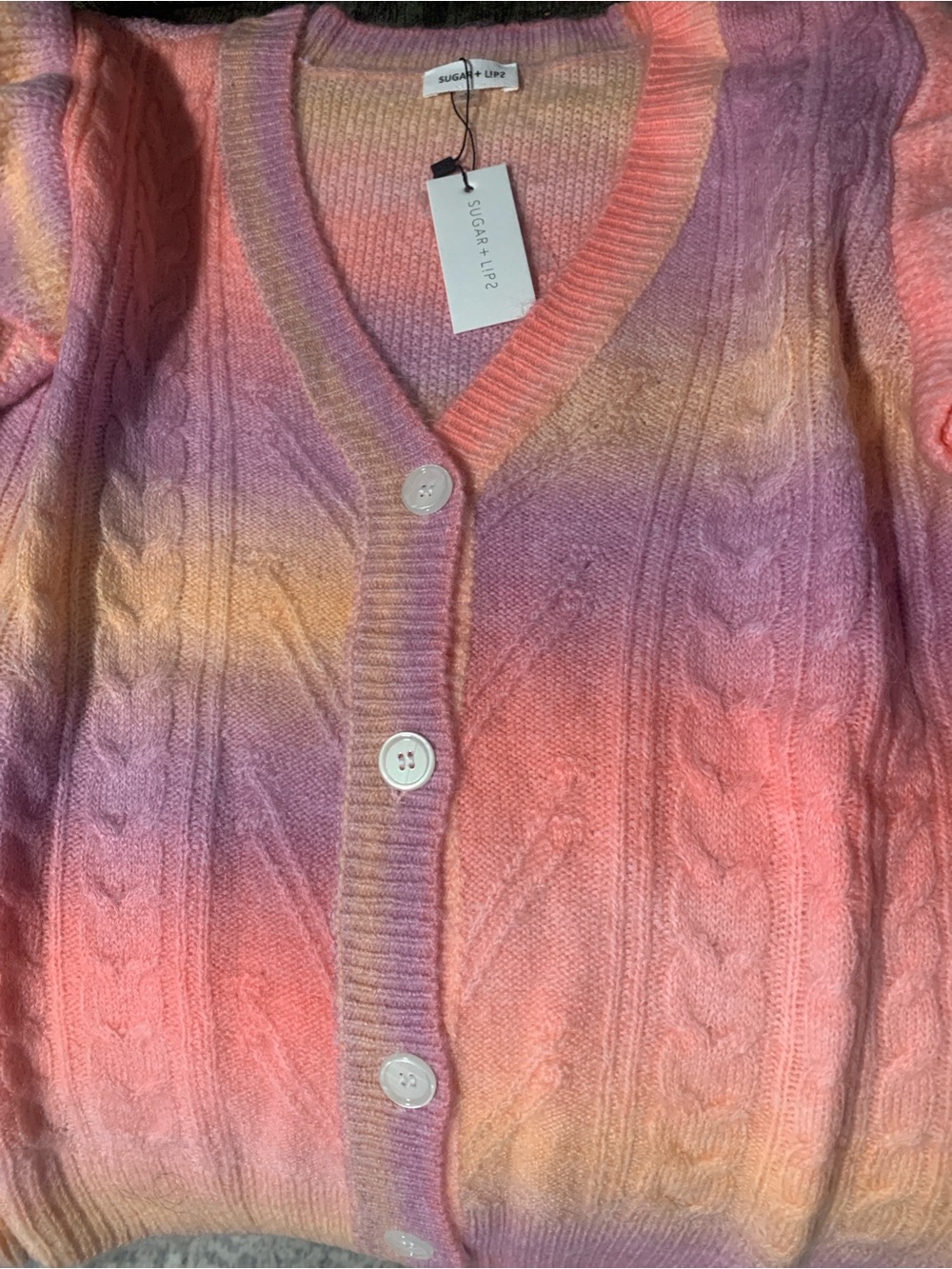 🆕-Pastel Lon Sleeve  Gradient Cable-Knit V-Neck Cardigan Sweater
